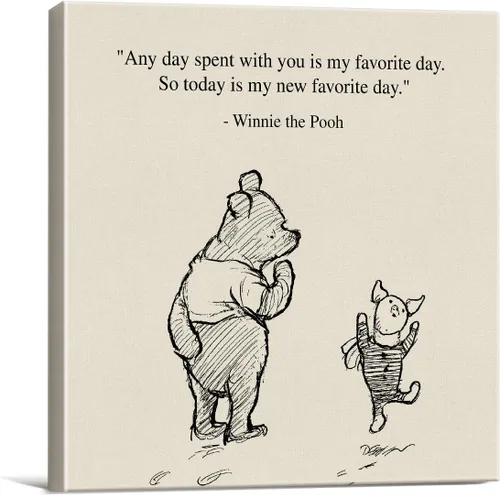 Arte de pared clásico con cita de Winnie the Pooh, retro, Any Day Spent With You is My Favorite Day Sayings, lienzo, cuadros enmarcados, letrero