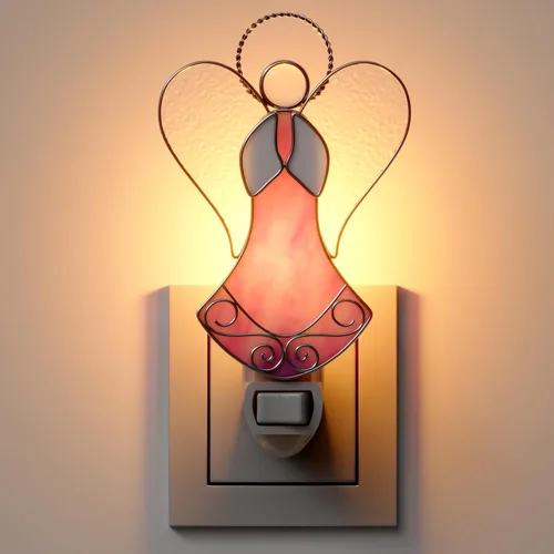 Luz nocturna de ángel enchufable con vitrales rosados, plateados, cromados, enchufables a la pared, para decoración de enchufe de pared, luces