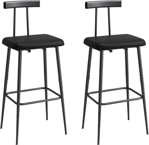 Miniatura 6 de Juego de 2 taburetes de bar, taburetes altos con respaldo y reposapiés, taburetes de bar a altura de mostrador, taburetes de bar industriales