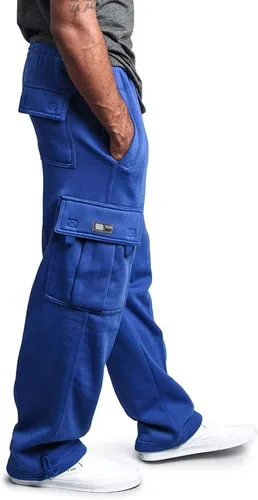 Pantalones deportivos tipo cargo de forro polar pesado para hombre, cintura elástica, cordón ajustable, ajuste holgado, con bolsillos