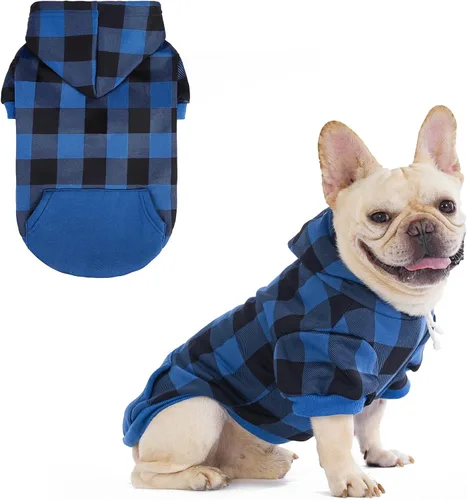 Miniatura 24 de KOOLTAIL Sudadera a cuadros con capucha, con gorro y bolsillo, para perros pequeños, medianos y grandes y gatos, abrigo suave y cálido para invierno