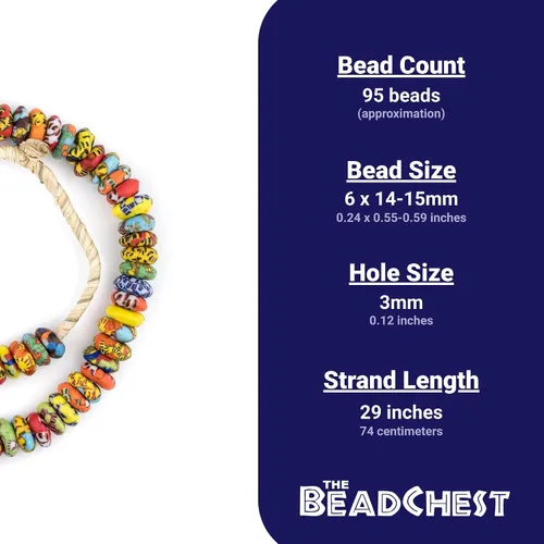 Miniatura 4 de The Bead Chest Fused Rondelle - Cuentas de vidrio reciclado de 0.551 in, hilo brillante de 24 pulgadas, hecho a mano en Ghana para fabricación