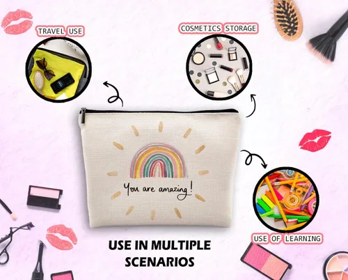 Miniatura 4 de You Are My Sunshine - Bolsa de maquillaje para cosméticos, cita inspiradora, maquillaje de lino para niña, Color-2