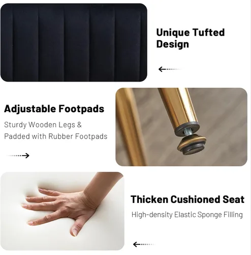 Miniatura 6 de Furniliving Banco de 44 Pulgadas para Dormitorio, Bancos Otomanos Tapizados con Tela Rayada y Tufting con Patas de Metal en Forma de X para Sala