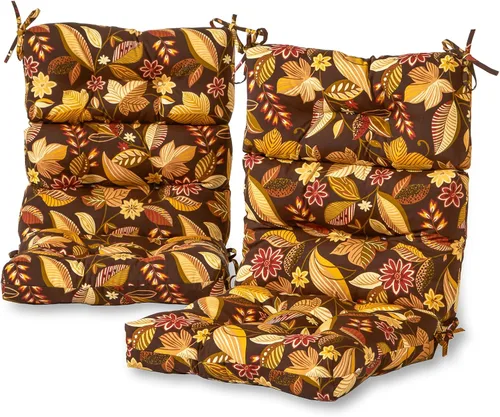 Miniatura 11 de Cojines para silla de respaldo alto para exteriores, diseño de asiento y respaldo con bisagras de una pieza, reversibles con 4 lazos, tela