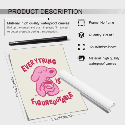 Miniatura 2 de Lmuwecno Arte de Pared con Citas de Afirmaciones Positivas de Perro Rosa Pósters Motivacionales de Animales Lindos Everything Is Figureoutable