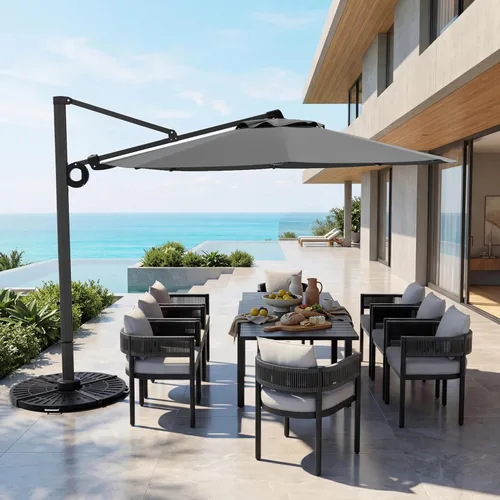 Miniatura 9 de Grand patio Sombrilla de patio de 12 pies, sombrilla redonda voladiza para exteriores con rotación de 360°, paraguas de aluminio para patio, jardín