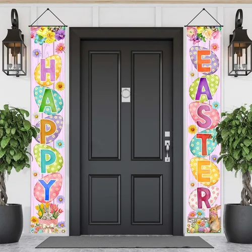 Cartel de Pascua para porche, conejo, huevo, conejo, margarita, fiesta, puerta delantera, letrero para colgar en la pared, decoración de primavera y
