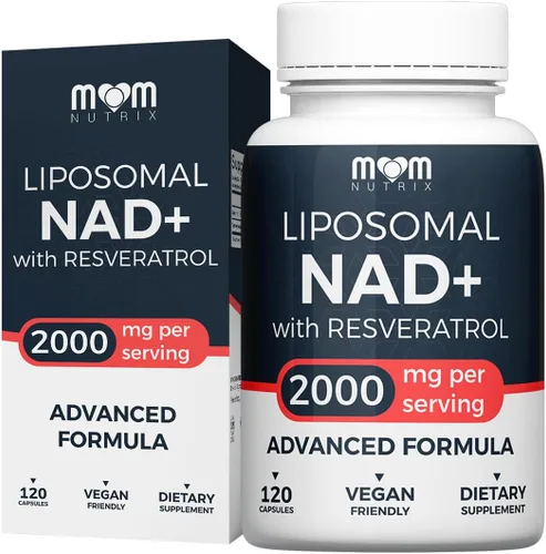 MOM NUTRIX Suplemento liposomal de NAD con resveratrol - NAD Plus de alta pureza 2000 mg, 120 cápsulas, fabricado en los Estados Unidos -