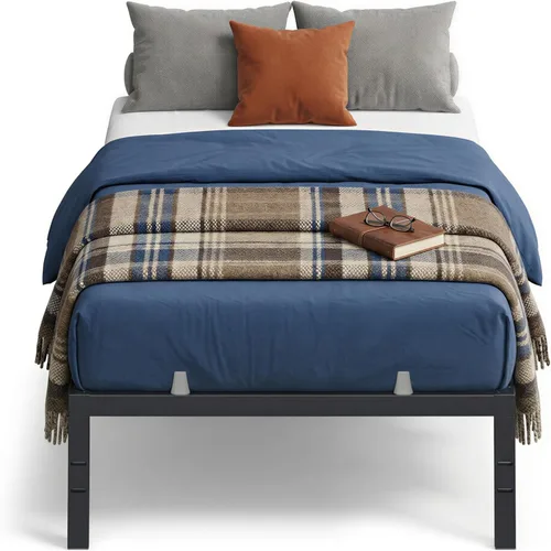 VASAGLE Base de cama de metal tamaño individual de 14 pulgadas de alto, capacidad de peso de 550 libras, no necesita somier, con almacenamiento
