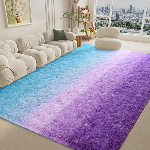 Miniatura 6 de Alfombra de área púrpura y azul de 6x9, alfombras grandes para sala de estar y dormitorio, alfombra mullida y linda, alfombras modernas