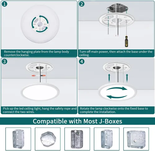 Miniatura 7 de Modernas lámparas LED de techo regulables con control remoto, montaje empotrado ultrafino de 15.4 pulgadas con luz nocturna, 36 W, 4500 LM