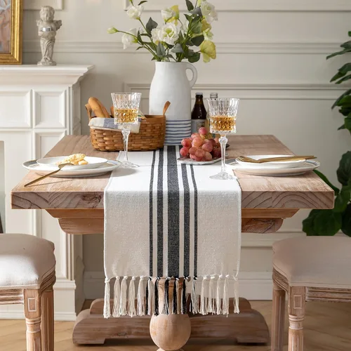Miniatura 3 de Camino de mesa bohemio para decoración moderna de granja, decoración de mesa de comedor de 13 x 72 pulgadas de largo con borlas hechas a mano