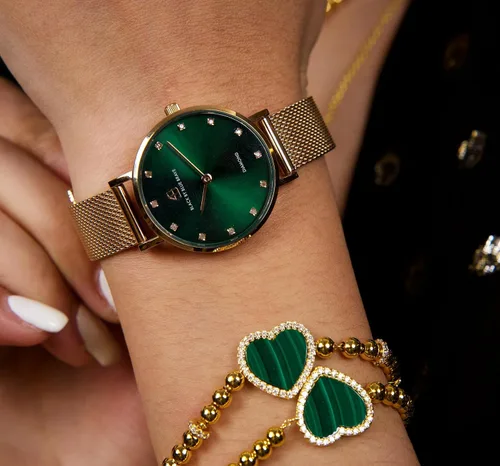 Miniatura 4 de BLACK BY BLUE BRAVE Womens Watch Trendy Green Watches for Women 12 Genuine Diamond Watch Markers 28 mm Watches for Women Green Sunray Dial with Rose
