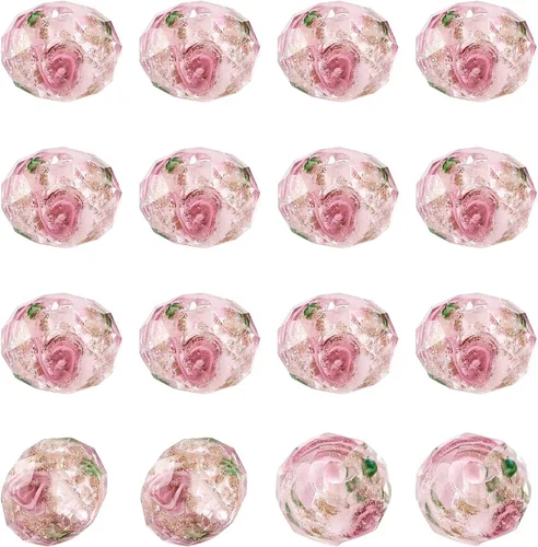 Miniatura 15 de Craftdady 96 cuentas de cristal redondas con arena dorada, 24 estilos hechos a mano que brillan en la oscuridad, cuentas espaciadoras sueltas