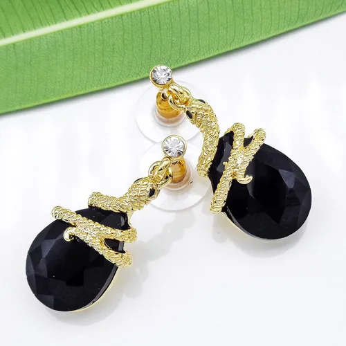 Miniatura 52 de Navachi Pendientes colgantes de gota de serpiente con forma de pera multicolor de cristal chapado en oro de 18 quilates