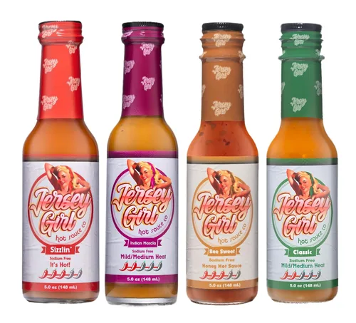 Miniatura 15 de Jersey Girl - Salsa picante de 5 onzas (paquete variado 3, picante, miel, masala india) Set de salsa picante baja en sodio