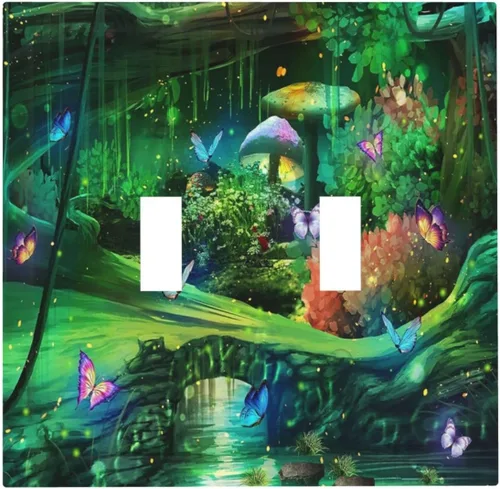 Cubiertas Decorativas para Placas de Interruptor Bosque Primavera Hada Encantada País de las Maravillas Suelo Verde 2 Gang Cubierta de Interruptor