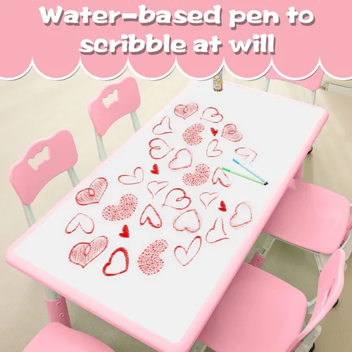 Miniatura 3 de monleelnom Juego de mesa y silla para niños, adecuado para niños y niñas de 2 a 12 años, mesa con altura ajustable, tapa que se puede pintar con 6