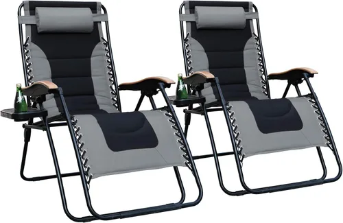 Miniatura 12 de PHI VILLA Silla XL de gravedad cero de gran tamaño, acolchada, reclinable, de gran tamaño, con soporte para tazas, soporta 350 libras (gris)