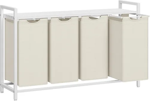 Miniatura 17 de VASAGLE - Cesta de ropa de lavandería, clasificador de ropa con 2 bolsas extraíbles deslizantes, estante, marco de metal, 46 litros, 28.8 x 13 x