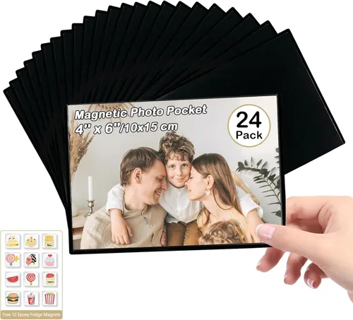 Miniatura 13 de Marco magnético para fotos, capacidad para fotos de 4 x 6 pulgadas, fundas negras reutilizables para nevera, taquilla, gabinete de oficina