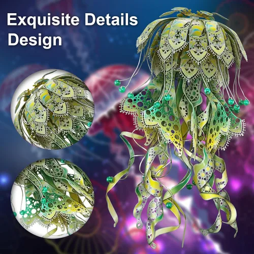 Miniatura 2 de Piececool Rompecabezas de metal 3D para adultos – Luz nocturna de medusas de organismo marino con enchufe USB, pasatiempos, manualidades, arte