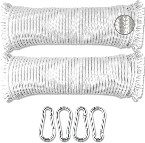 Miniatura 10 de Wellmax Cuerda de nailon trenzada de diamante con tratamiento UV y resistente a la intemperie, paquete de 2 unidades de 1/4 pulgadas x 100 pies
