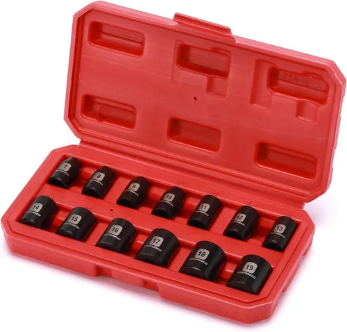 Miniatura 6 de MIXPOWER Juego de llaves de impacto poco profundas, 13 piezas de 3/8 pulgadas, 0.276 in a 0.748 in, CR-V, métrico, 6 puntos, poco profundo, 13