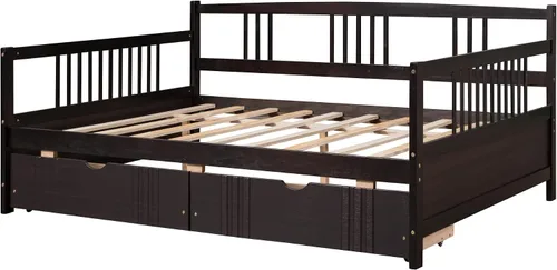 Miniatura 6 de MERITLINE Sofá cama de tamaño matrimonial, sofá cama de madera con cajones, sofá cama con cajones de almacenamiento matrimonial, sofá cama de doble