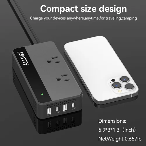 Miniatura 6 de ALLWEI Inversor de corriente para automóvil de 200 W, 12 V CC a 110 V CA inversor de automóvil con 4 puertos USB de carga rápida (2 USB A, 2 USB C)