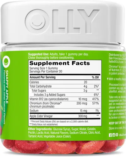 Miniatura 8 de OLLY Gomitas Anillos para el Metabolismo, Vinagre de Sidra de Manzana, Vitamina B12, Cromo, Energía y Salud Digestiva, Suplemento Masticable, Sabor