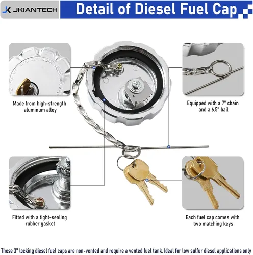 Miniatura 5 de 20770691 Tapa de combustible con bloqueo de 3 pulgadas (2 unidades), compatible con modelos de camiones pesados Volvo VN/VNL, tapa de depósito