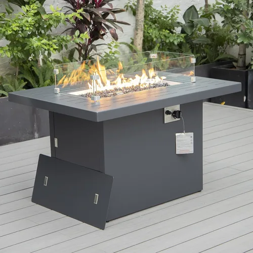 Miniatura 2 de LeisureMod Chelsea - Fogata de propano de 44 pulgadas, 55,000 BTU de encendido automático con tapa, protector contra el viento y piedras
