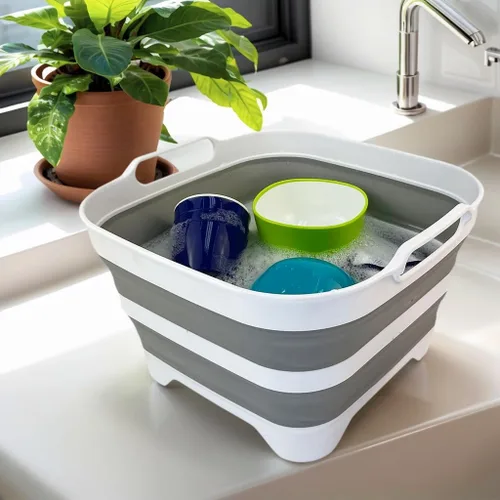 Miniatura 7 de SAMMART Sartén plegable de 10 L (2.64 galones) con tapón de drenaje, lavabo de lavado plegable, tina portátil para lavar platos, bandeja