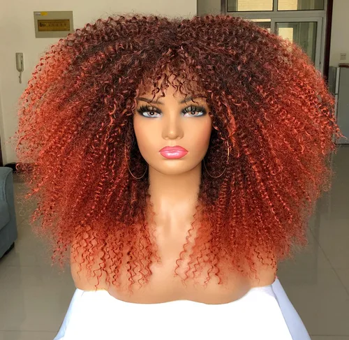 Miniatura 10 de Sweece - Peluca afro larga y rizada con flequillo para mujeres negras, peluca de cabello rizado de 17 pulgadas (17 pulgadas, negro)