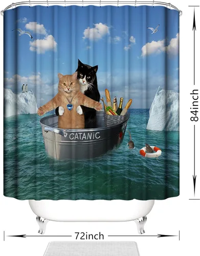 Miniatura 2 de Domoku Cortina de ducha de gato con diseño divertido de cosplay de gatito en pareja en el océano, cortinas de baño para gatos lindas y divertidas