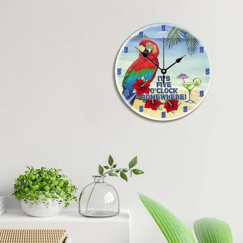 Miniatura 4 de It's 5 O'Clock Somewhere - Reloj de pared de 10 pulgadas, reloj de pared de loro de playa Martini, funciona con pilas, sin tictac, reloj de madera