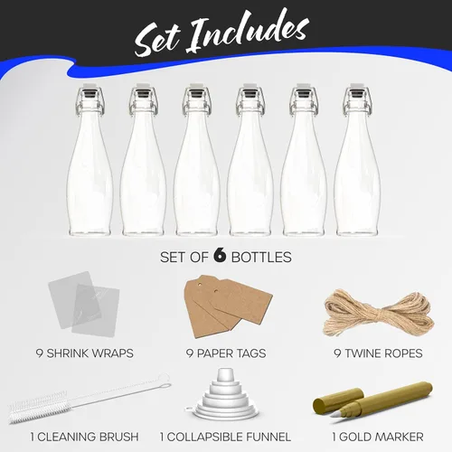 Miniatura 9 de Nevlers Botellas de vidrio con tapa hermética de 17 onzas con tapa hermética, kit de embotellado, botella de vidrio abatible con tapón, embudo