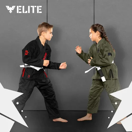 Miniatura 7 de Elite Sports Kids BJJ GI - Kimono brasileño Jiujitsu Gi con tela preencogida y cinturón, para niños y jóvenes, aprobado por la IBJJF