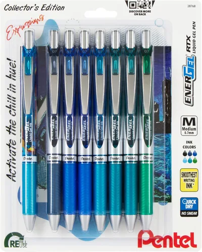 Pentel EnerGel RTX - Bolígrafo retráctil de gel líquido, paquete Chill Expressions, 0.028 in, punta de metal, línea media, tinta surtida, paquete de