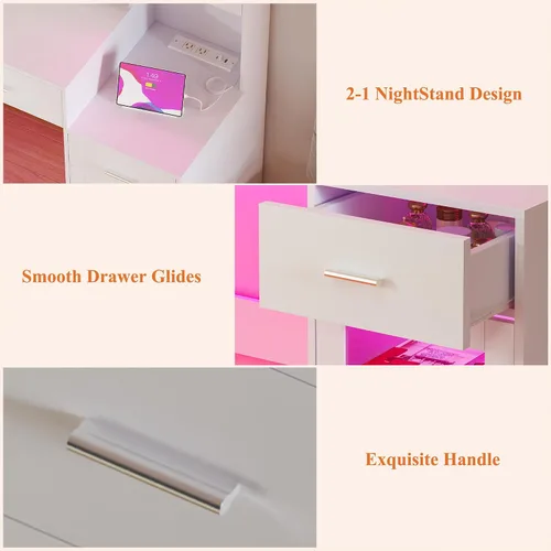 Miniatura 6 de HUAHUU Escritorio grande con espejo y luces, tocador de maquillaje de 54.3 pulgadas con 4 gabinetes RGB y 4 cajones, juego de tocador blanco
