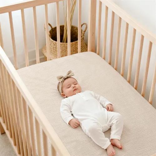 Miniatura 3 de Lulu Moon - Sábanas de muselina para cuna, sábanas bajeras para cuna para niños y niñas, 28 x 52 pulgadas, paquete de 2 Crema y arena