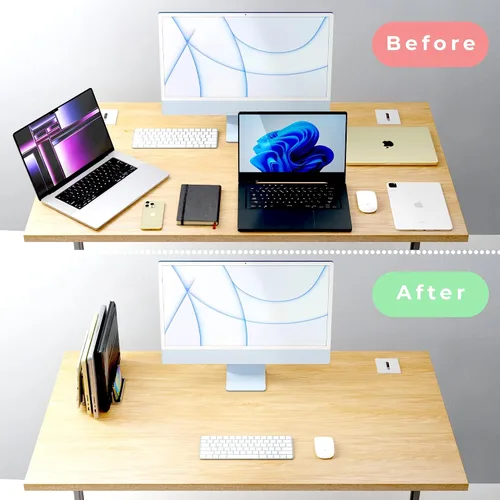 Miniatura 4 de Soporte ajustable para laptop, 5 ranuras, ahorro de espacio de aluminio, para Apple MacBook/Surface/Galaxy/Tablet/iPad/iPhone, plateado