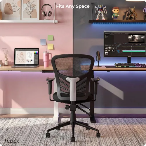 Miniatura 2 de Flow Silla de oficina de malla con respaldo medio, soporte lumbar, asiento acolchado extra negro