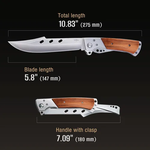 Miniatura 4 de Grand Way Cuchillo plegable de hoja larga – Cuchillos afilados para caza, senderismo, campamento, supervivencia táctica y trabajo para hombres y 1.