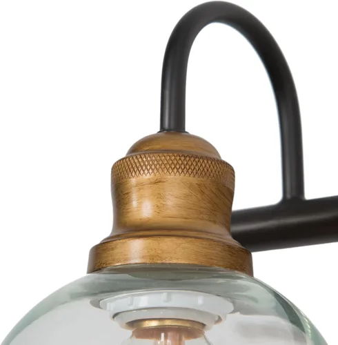 Miniatura 5 de KSANA Luminaria de Baño Estilo Granja, Lámpara de Tocador Moderna Negro Dorado de 3 Luces con Pantalla de Vidrio Transparente Abierta, Lámpara