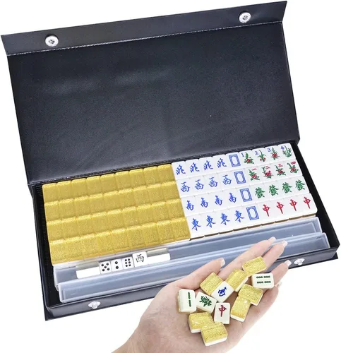 drizzle Mini Mahjong Gold Travel Set de 0.787 in con instrucciones (idioma español no garantizado) - 146 azulejos portátiles - para principiantes