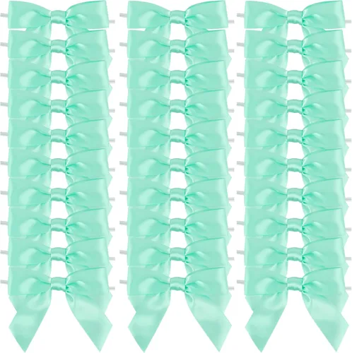 Miniatura 7 de AIMUDI Lazos con Alambre Giratorio para Bolsas de Golosinas 3.5" Lazos de Cinta de Satén Azul Aguamarina para Manualidades Lazos Prefabricados