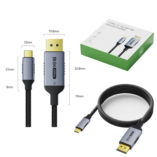 Miniatura 9 de Cable USB C a DisplayPort 1.4 bidireccional de 3.3 pies, 8K a 60 Hz 4K a 240 Hz tipo C a DP (compatible con Thunderbolt 4/3), nailon trenzado